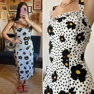 Urban Outfitters Remy Linen Polka Dot Floral Midi Dress